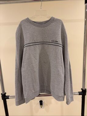 Calvin Klein Light Gray Crewneck with Contrast Piping